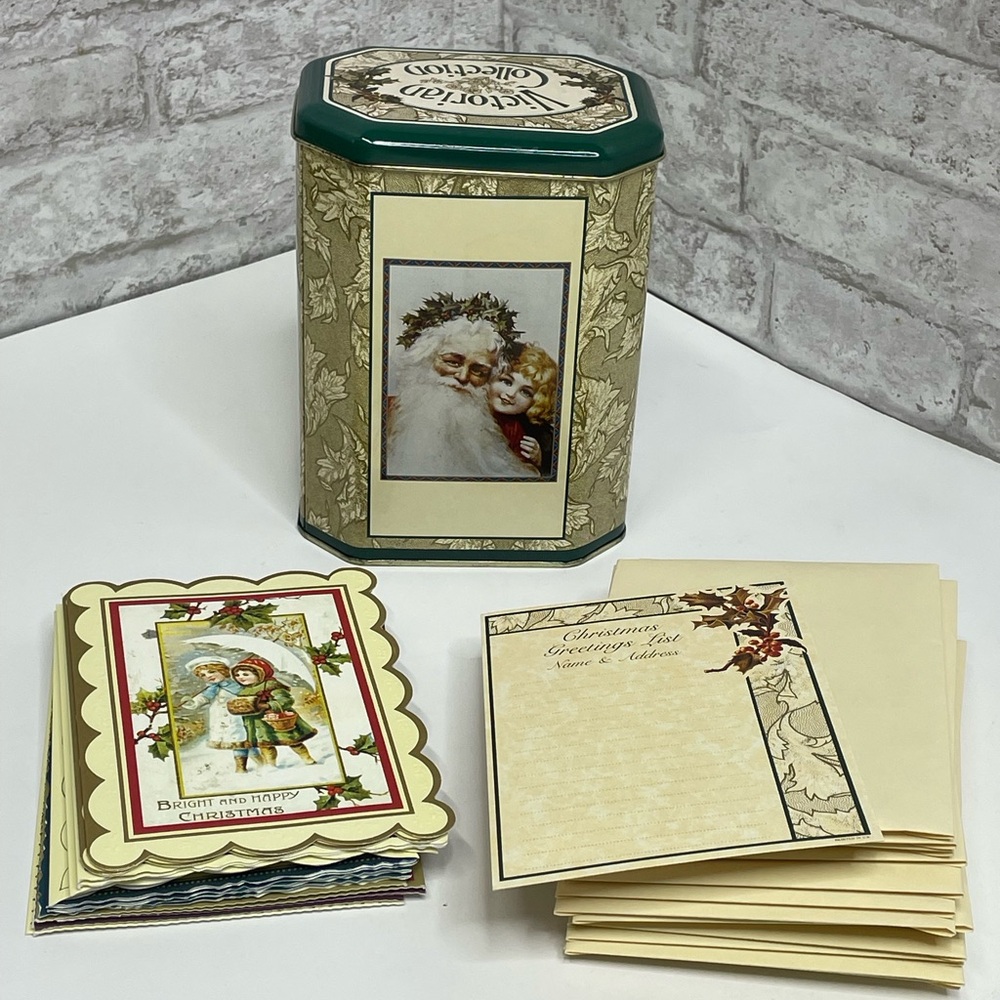 Vintage Christmas 16 Cards Raphael Tuck & Sons Victorian Collection Tin Rare